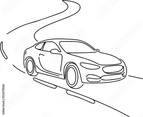 Luxury Car Side View Icon, Car line art vector illustration.  white and black background.