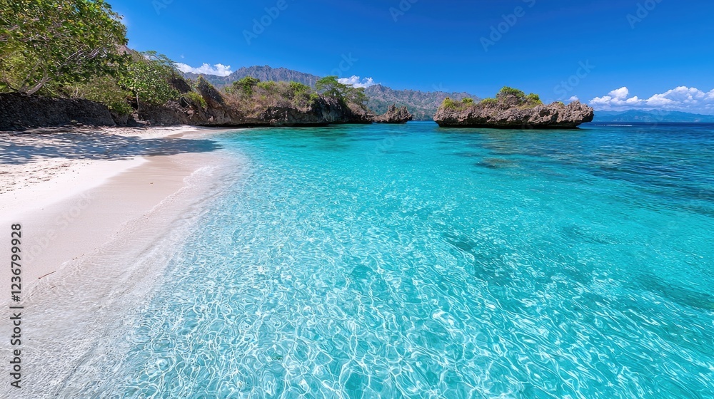 Fototapeta premium Tropical beach, turquoise water, island background, summer vacation