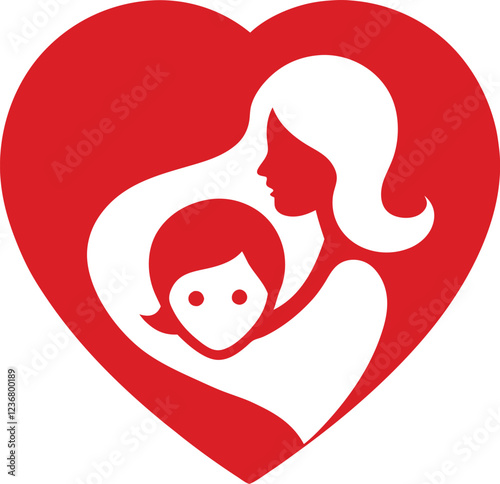 Valentine's Day, parent and child Illustration with a silhouette of a heart shape 