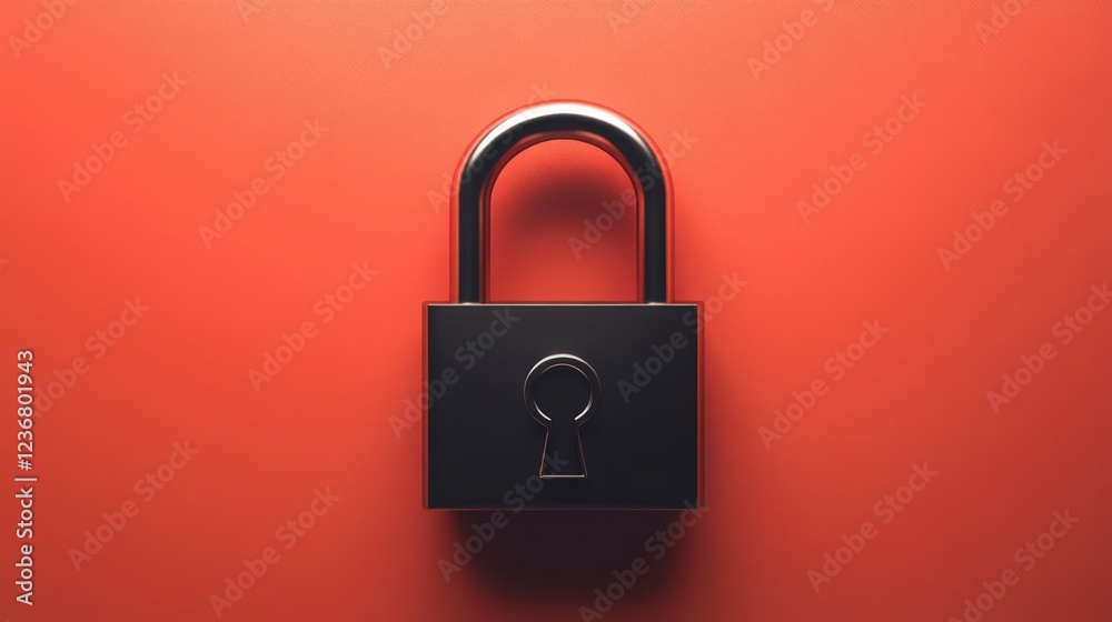 Fototapeta premium Metallic Padlock on an Orange Background, Privacy and Safety Concept