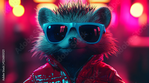 Hedgehog wearing a sharp tailored suit and stylish sunglasses standing confidently with a sleek and modern look exuding elegance and charisma ultra-detailed high-quality studio portrait