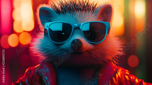 Hedgehog wearing a sharp tailored suit and stylish sunglasses standing confidently with a sleek and modern look exuding elegance and charisma ultra-detailed high-quality studio portrait