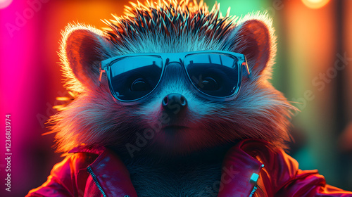 Hedgehog wearing a sharp tailored suit and stylish sunglasses standing confidently with a sleek and modern look exuding elegance and charisma ultra-detailed high-quality studio portrait