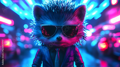 Hedgehog wearing a sharp tailored suit and stylish sunglasses standing confidently with a sleek and modern look exuding elegance and charisma ultra-detailed high-quality studio portrait
