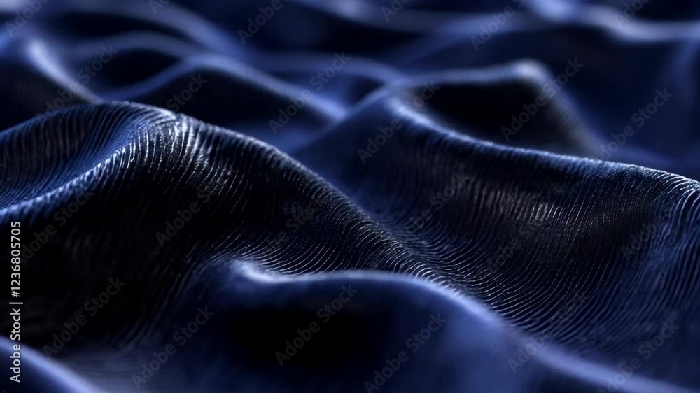 Close up of a blue fabric with a wave pattern. The fabric is very thick and has a lot of texture