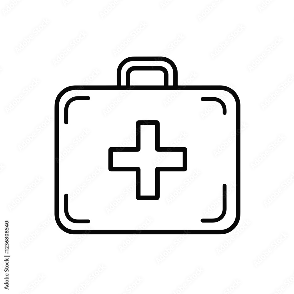 First aid kit outline icon, minimalist design, black and white style, medical symbol First aid kit outline icon, minimalist design, black and white style, medical symbol