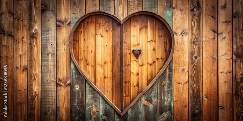 Wooden Heart Shape Cutout on Rustic Plank Wall Background