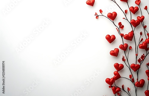 Romantic Valentine's Day background featuring red hearts, delicate flowers, and a festive love theme