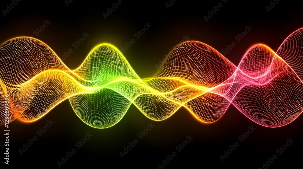 Fototapeta premium Vibrant Abstract Flowing Patterns with Colorful Waveforms on Black Background