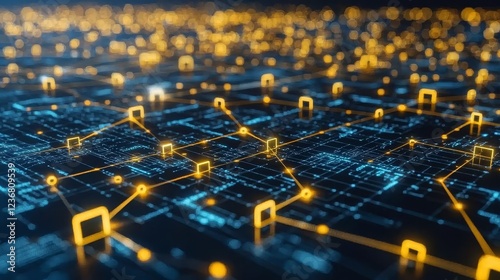 Abstract Neon Connections in Cyberspace with Glowing Elements