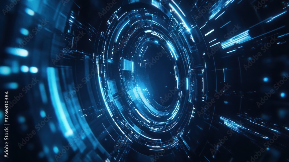 Fototapeta premium Futuristic blue digital tunnel, technology, abstract, background, website