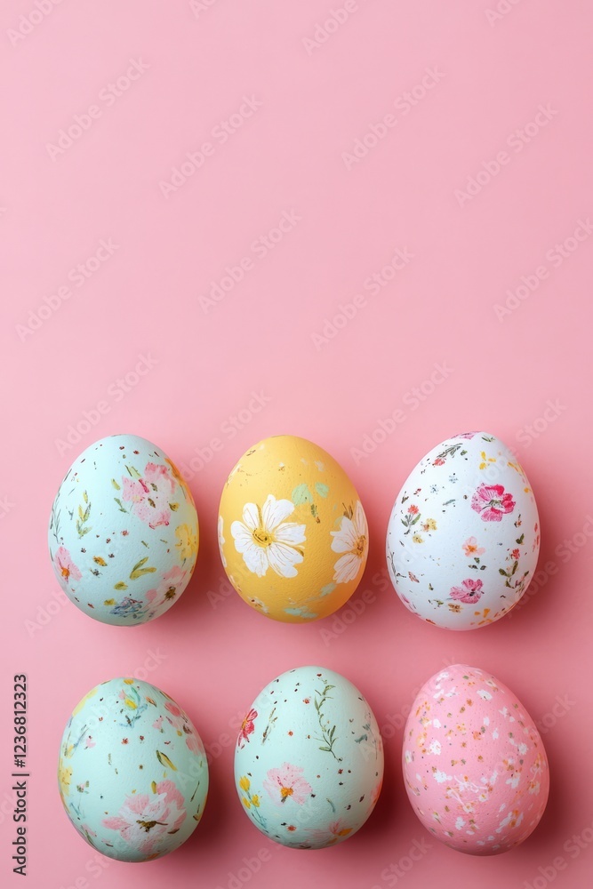 Fototapeta premium Colorful easter eggs decorated with floral patterns, creating a festive spring atmosphere, vertical