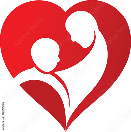 Valentine's Day, parent and child Illustration with a silhouette of a heart shape 