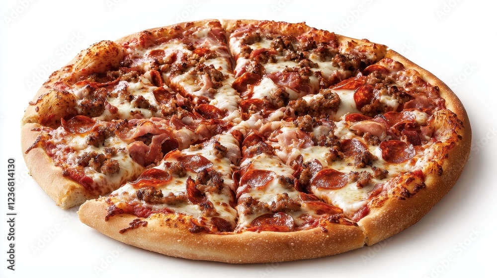 Hearty Meat Lovers Pizza with Layers of Toppings on a Crispy Crust Hearty Meat Lovers Pizza with Layers of Toppings on a Crispy Crust