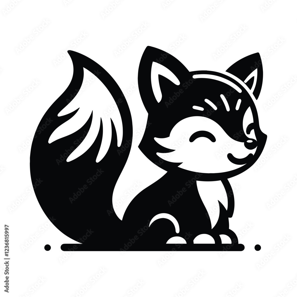 A Black Vector Silhouette of a Cute Little Fox A Black Vector Silhouette of a Cute Little Fox