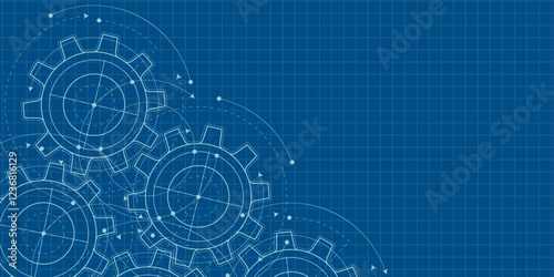 Gears. Technical drawing of gear .Engineering industry. Technology background. Vector illustration.