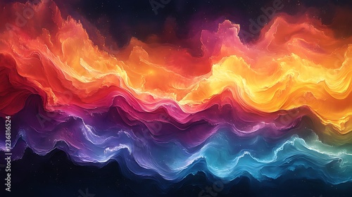 Abstract Colorful Waves Flowing Across a Dark Background