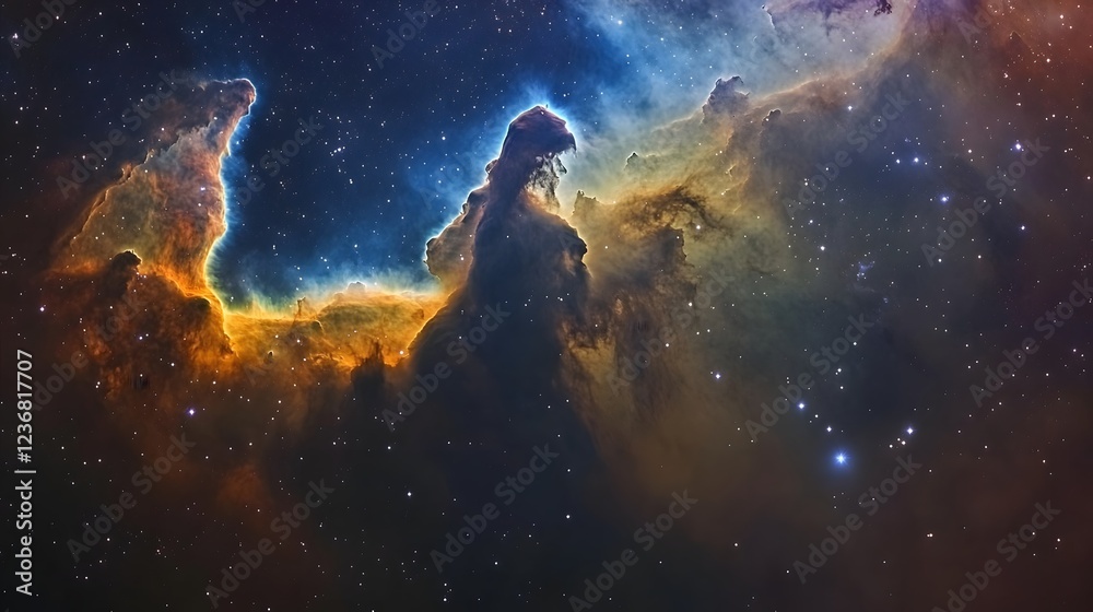 Fototapeta premium Breathtaking cosmic landscape showcasing the mesmerizing beauty and grandeur of the vast universe with swirling nebulae shimmering stars and a captivating sense of cosmic energy and wonder