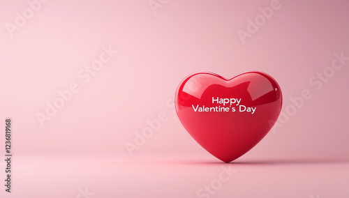 A simple 3D red heart with the words 'HAPPY VALENTINE'S DAY!' in white letters.Minimal creative holiday advertise concept.Copy space,flat lay photo