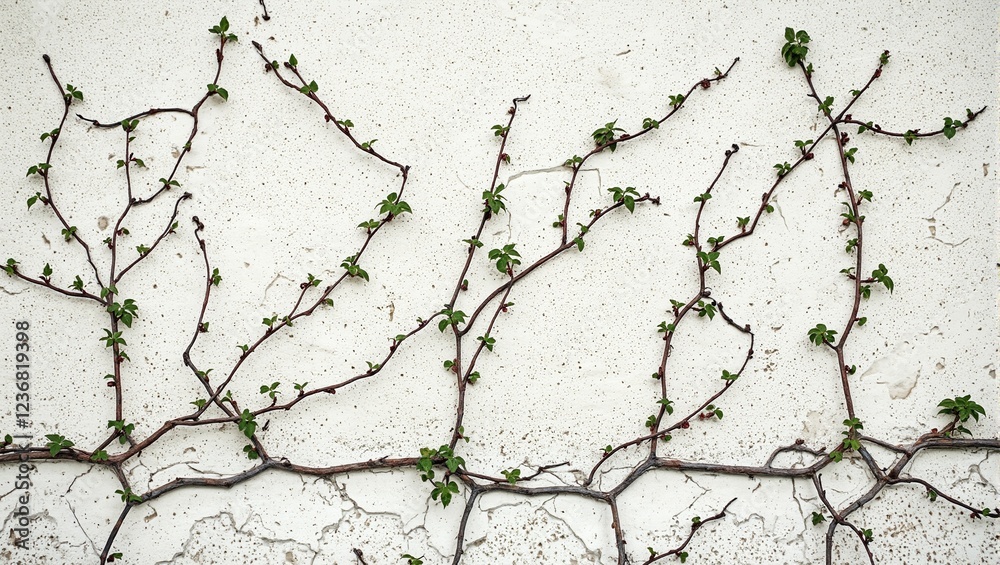 Fototapeta premium Abstract background of cracked cement wall with wild grapevines
