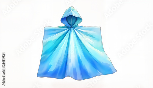 Colorful foldable rain poncho illustration on white background, waterproof gear