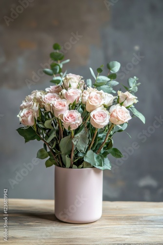 Wallpaper Mural Minimalist bouquet of pink roses adds warmth to a modern wooden table in a cozy setting Torontodigital.ca