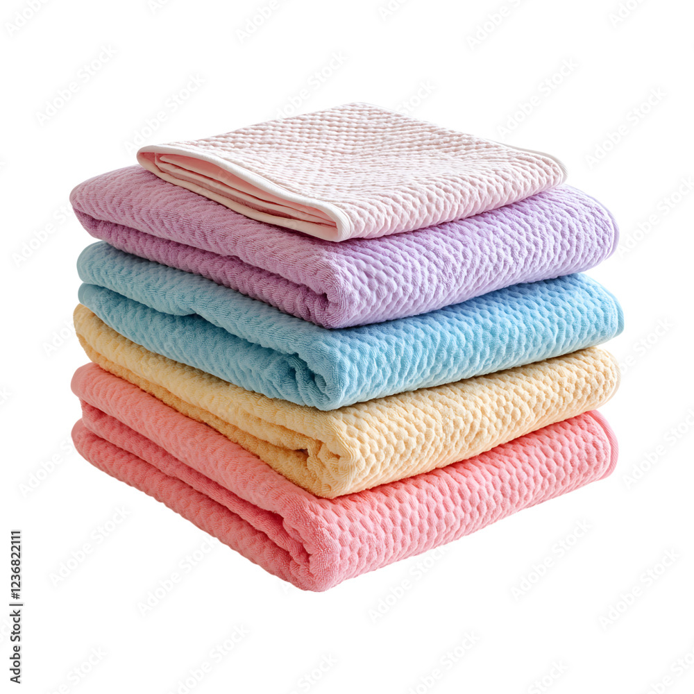 Soft Waffle Weave Bath Towels in Pastel Colors Isolated on Transparent Background Soft Waffle Weave Bath Towels in Pastel Colors Isolated on Transparent Background