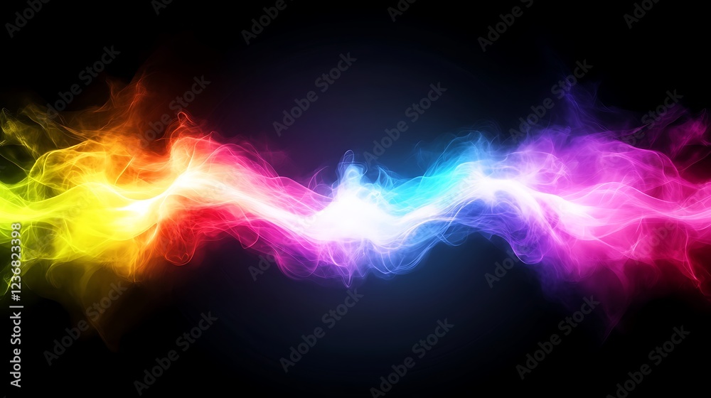 Obraz premium Abstract Rainbow Energy Wave Flowing Across Black Background