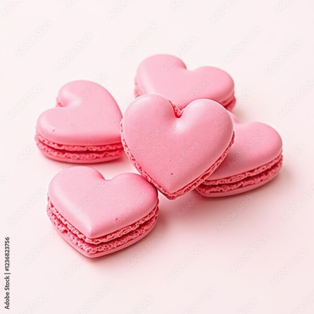 Heart-shaped pink macaroons and cookies isolated on transparent background Generative Ai. Heart-shaped pink macaroons and cookies isolated on transparent background Generative Ai.