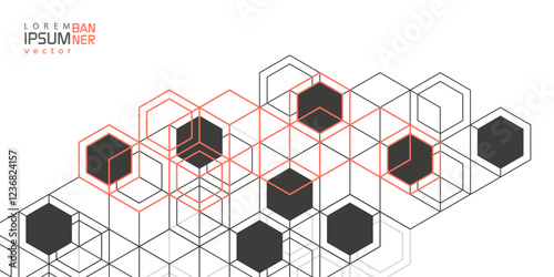 White background from cubes and lines. Linear geometric drawing. Abstraction, Vector illustration.