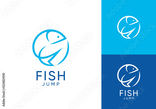 simple fish circle line art logo vector graphic design
