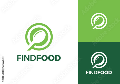 simple find food logo. spoon with magnifying glass, restaurant, cafe, culinary symbol vector design