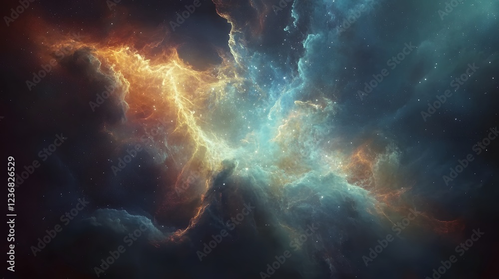 Fototapeta premium Cosmic Explosion Majestic Celestial Spectacle in the Depths of the Universe Fiery glowing nebula showcasing the dynamic and powerful forces shaping the cosmos