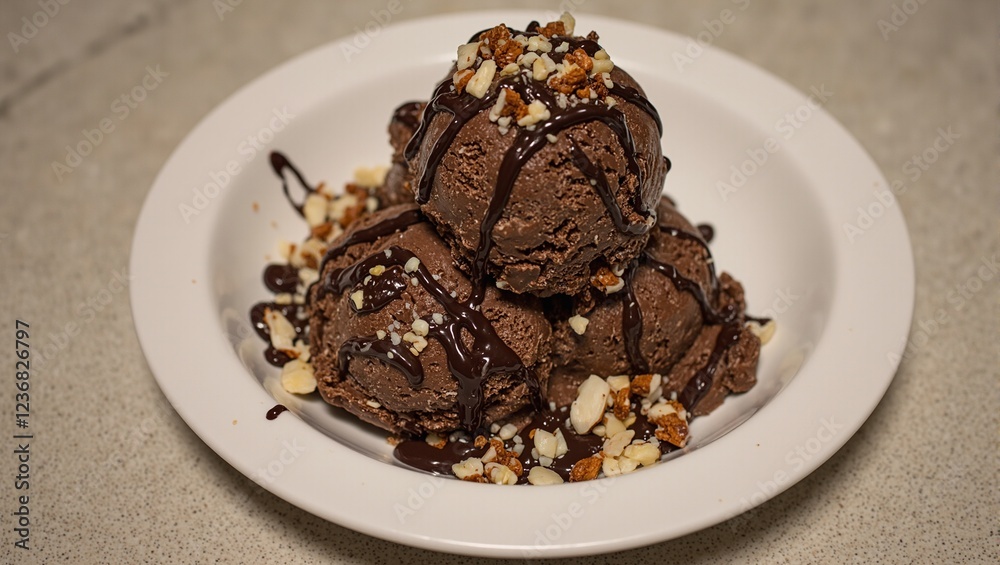 Decadent dark chocolate ice cream with almonds and ganache Decadent dark chocolate ice cream with almonds and ganache