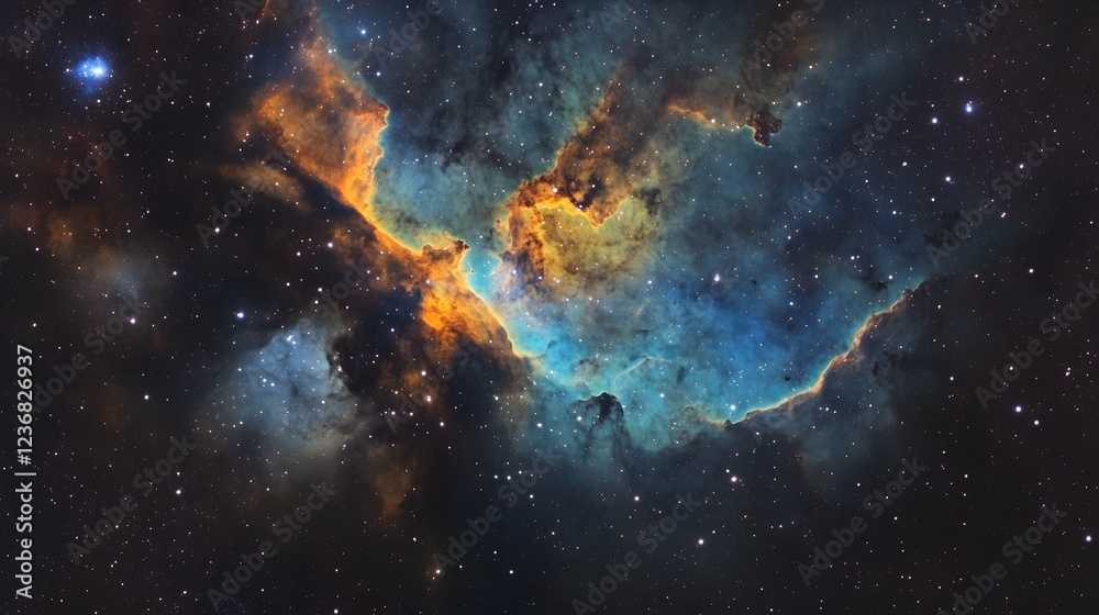 Fototapeta premium cosmic landscape featuring a swirling nebula of vibrant colors and shimmering stars set against the expansive mysterious backdrop of deep space