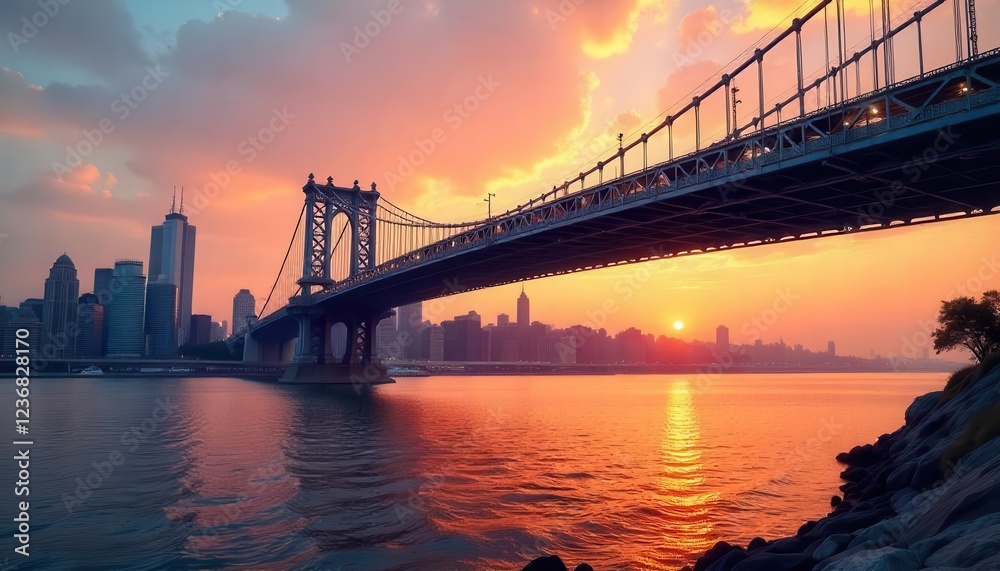Sunset view of the manhattan bridge new york city landscape photography urban environment scenic perspective Sunset view of the manhattan bridge new york city landscape photography urban environment scenic perspective
