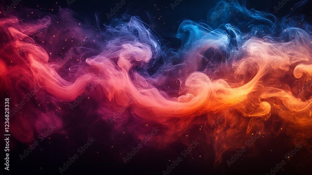 Fototapeta premium Abstract Colorful Smoke Swirls With Glowing Particles