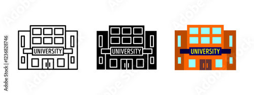 University building icon. Education campus vector illustration. College school symbol. Academic architecture pictogram. Learning institution graphic. Higher study design.