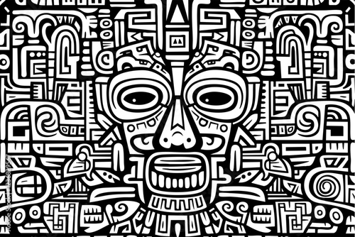 Aztec Mayan tribal Doodle face background
