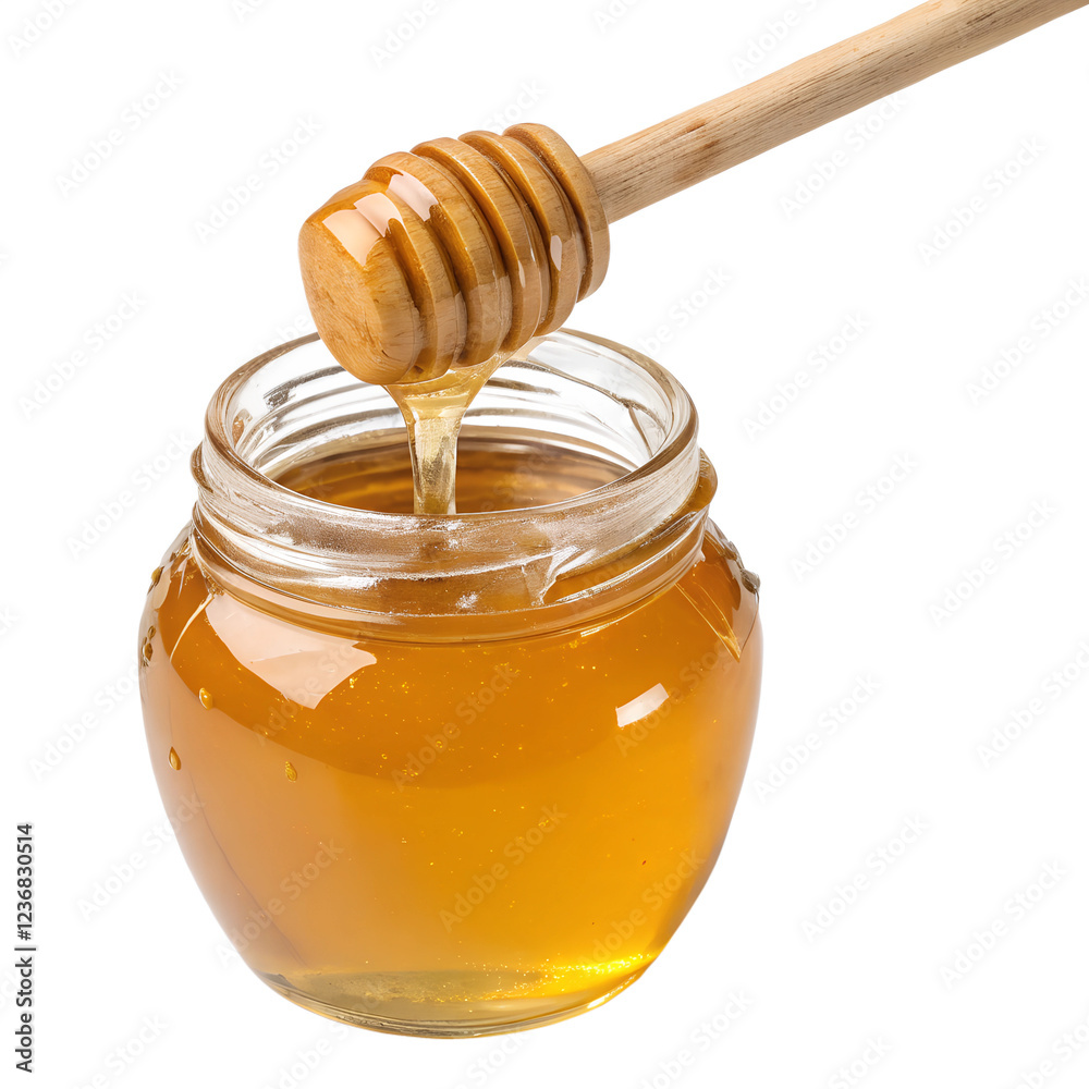 jar of honey with wooden dipper