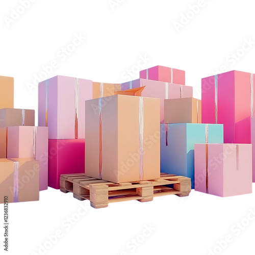 PNG Stack of Cardboard Boxes Against Transparent Background for Shipping Projects, Logistics Branding, or E-Commerce Design Themes photo