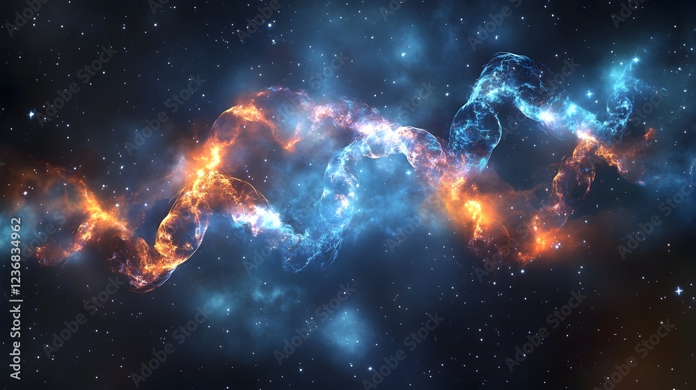Obraz premium Mesmerizing cosmic explosion in a vibrant swirling nebula shimmering through the vast mysterious expanse of interstellar space