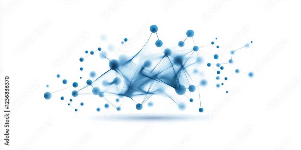 Fototapeta premium Abstract blue network of interconnected nodes and lines on a white background. Representation of communication, technology, and networks