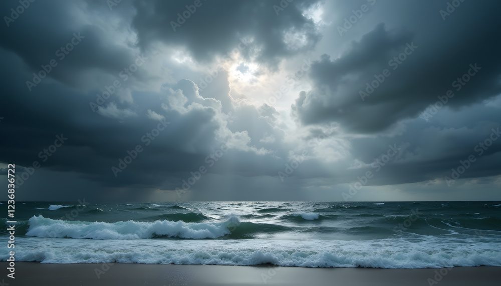 Obraz premium Dark stormy ocean with dramatic clouds