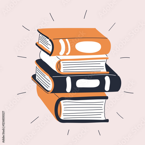 Cartoon vector illustration of a stack of books in colorful covers