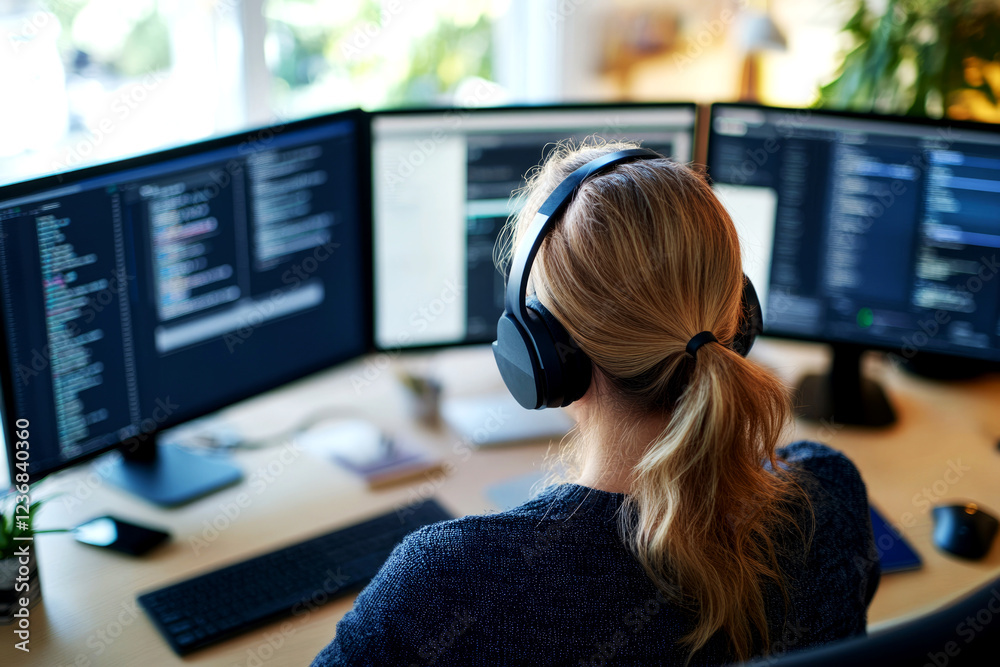 Boosting office productivity enhancing focus and efficiency in a modern workspace with multiple monitors
