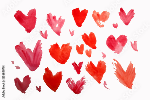 set of watercolor hearts of different sizes for Valentine's day isolate on a white background