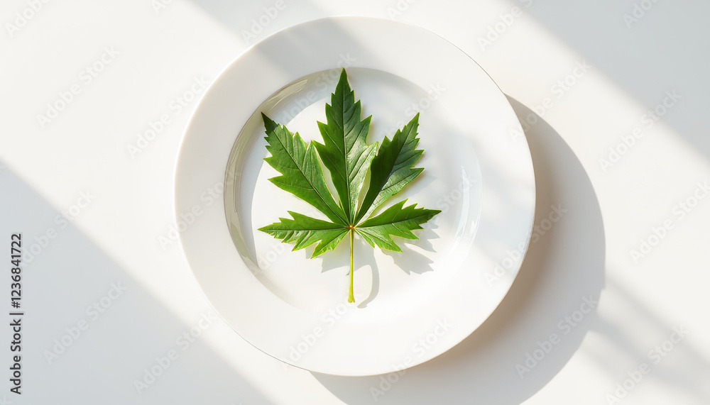 Single green leaf on minimalist plate, symbolizing fasting Single green leaf on minimalist plate, symbolizing fasting