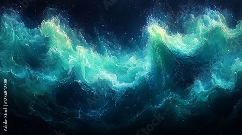 Abstract Ocean Waves Teal Green Hues