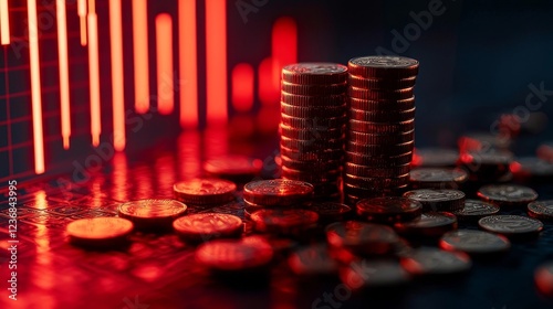 Dramatic Downward Financial Graph with Scattered Coins Representing Asset Loss and Business Bankruptcy Concept